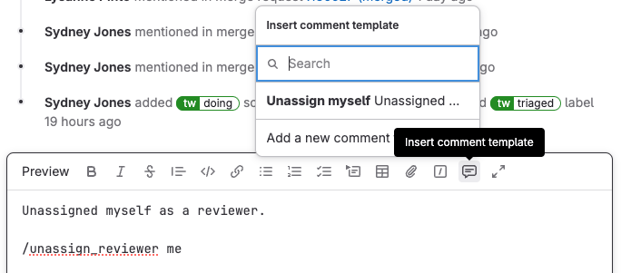 Comment templates dropdown list