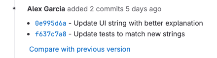 Merge request versions system note